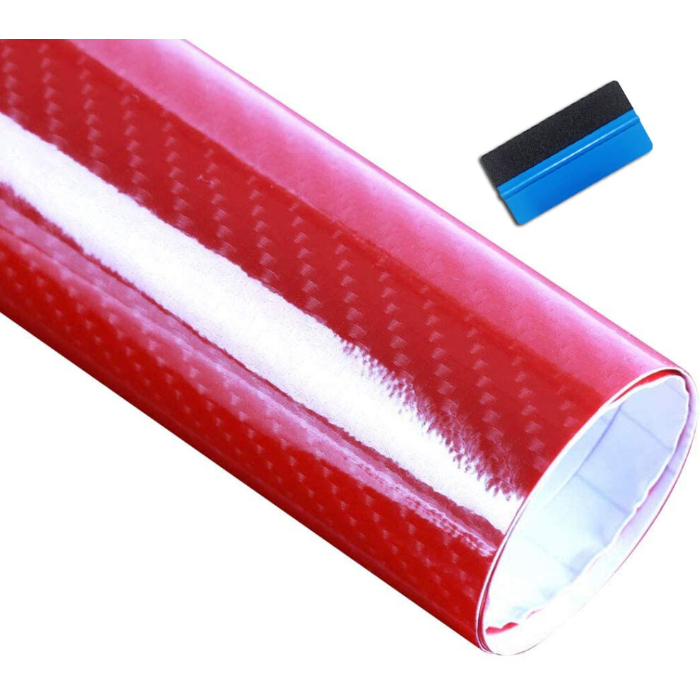 Newl 6D Carbon Fiber Stickers Hight Glossy Car Carbon Fiber Vinyl Film Carinterior Waterproof And Anti-Scratch Sticker (50Cm X 150Cm) Red 5051224136377
