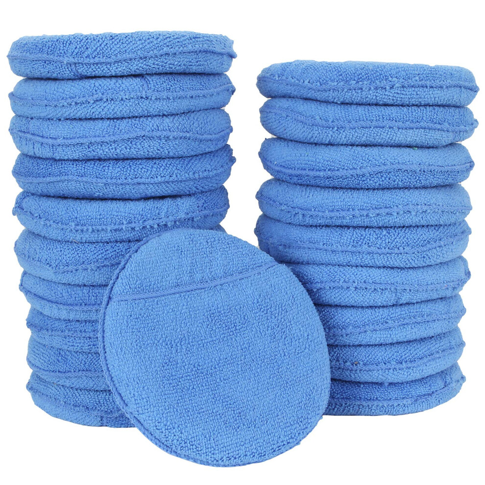 Aselected Blue Microfibre Wax Applicator Pads, Pack Of 20 Car Detailing Sponges Round, 5 Inch Washable Soft Foam Application Pads Ceramic Coating