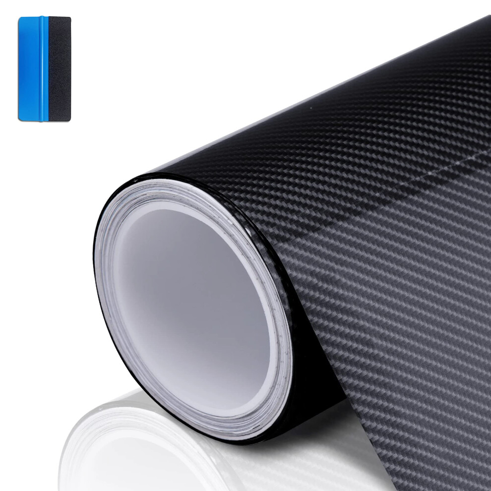 Newl 6D Carbon Fiber Vinyl Wrap Roll 30Cm X 300Cm, Self-Adhesive Waterproof Gloss Carbon Fibre Sticker Roll With Plastic Scrapers For Car Black 5051226211263