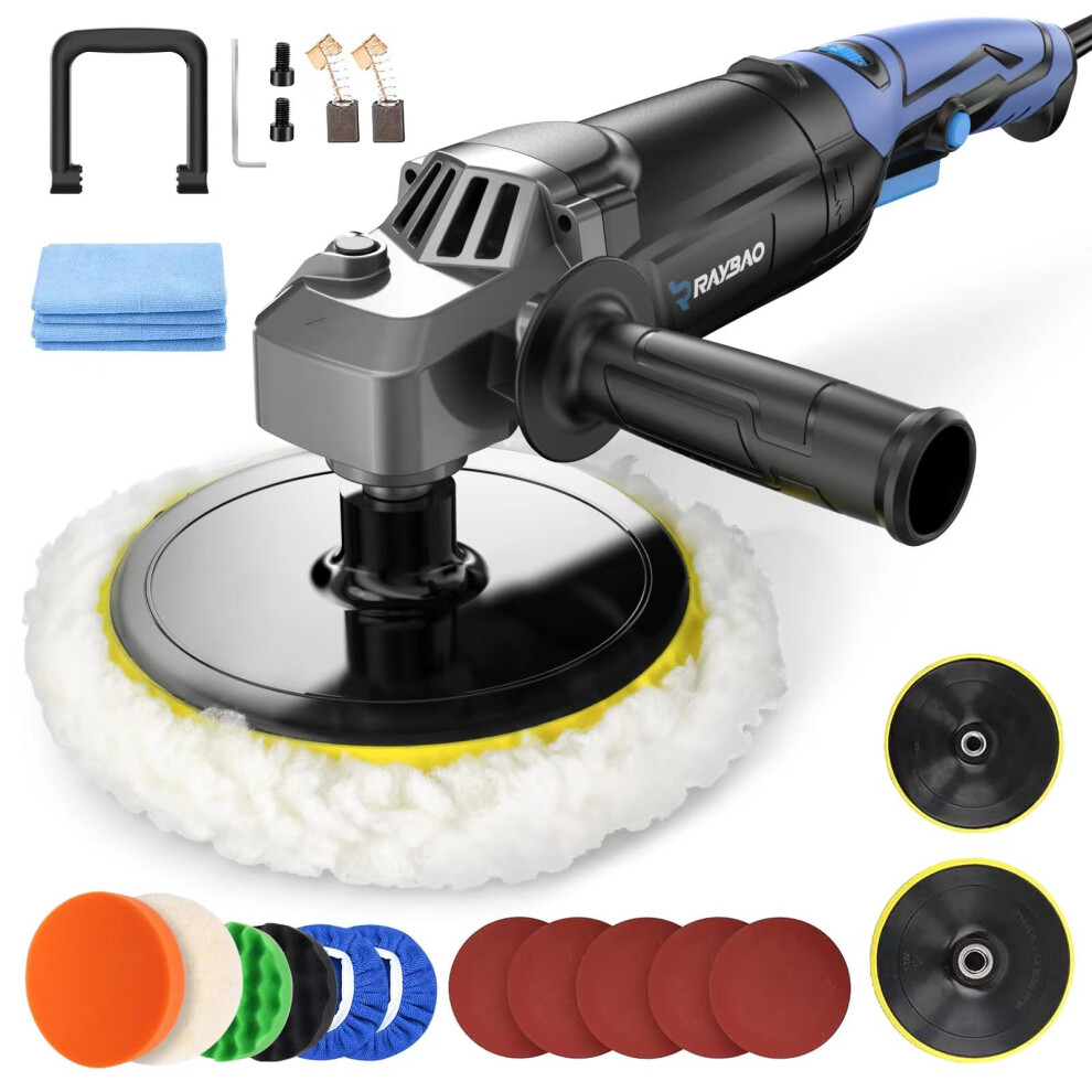 Raybao Car Polisher, 1200W Car Polishers And Buffers, Variable Speed 1600-3500Rpm, Car Buffer Polisher Machine With Detachable Handle, 180Mm/150Mm 5051224138104