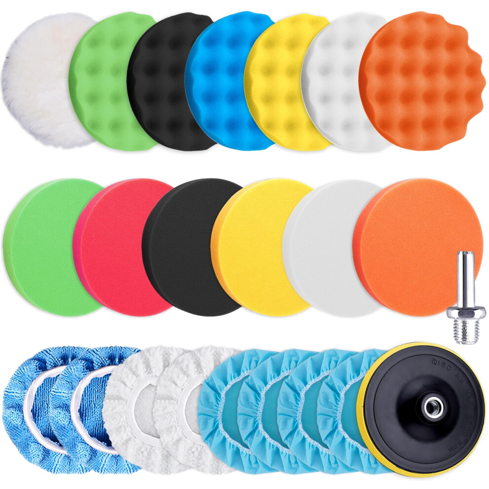 Siquk 23 Pieces Polishing Pads Kit 5 Inch Buffing Pads Car Foam Polishing Pads Wax Buffer Polisher Attachment For Drill, 125Mm 5051224139958