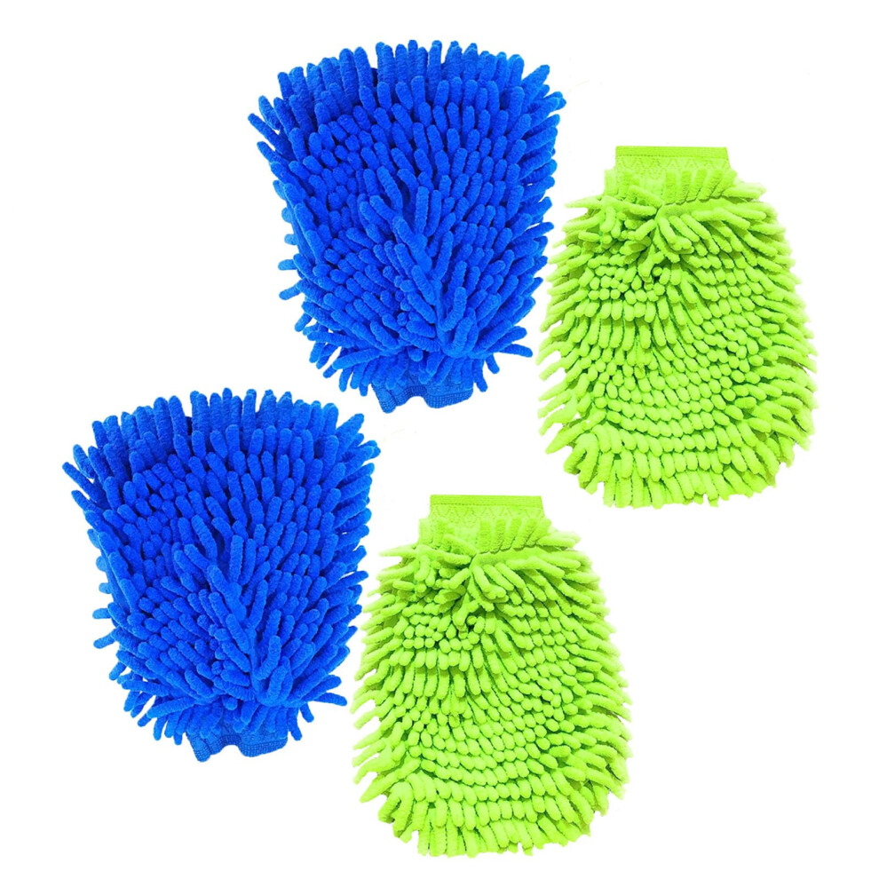 Bnfgd 4Pcs Car Wash Mitt, For Washing, Double Sided Microfiber Mitts Glove Reusable Cleaning Gloves Super Absorbent Microfibre Cloth(, Green)., Blue/Green 5051224136728