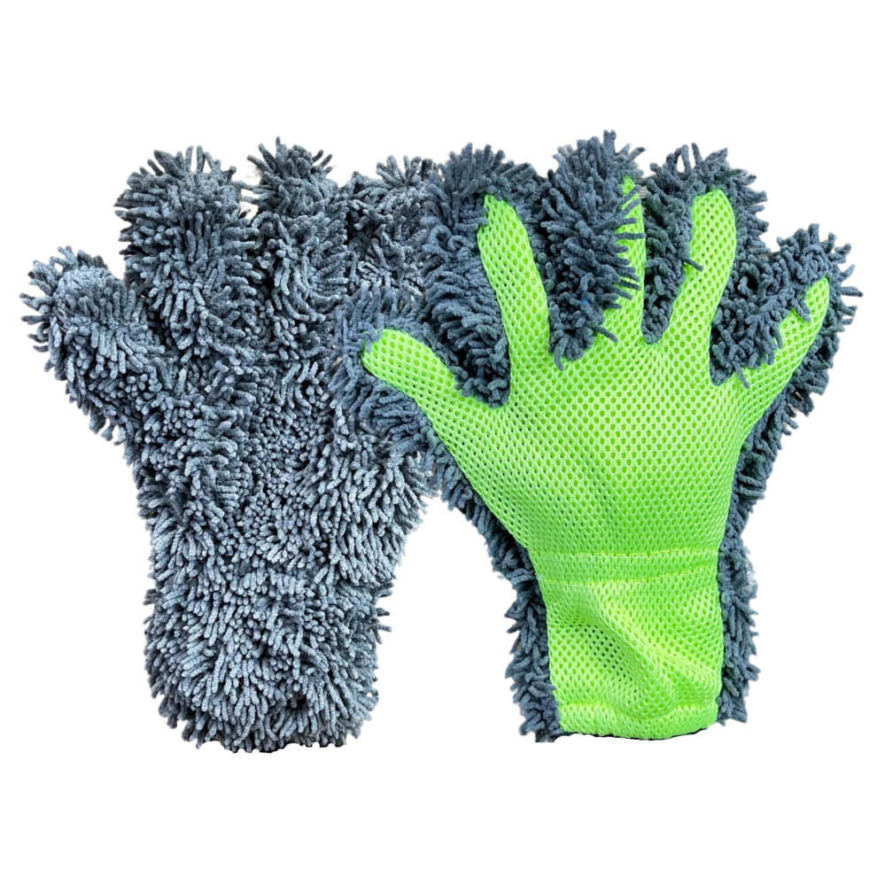Tek Automotive Twin Pack Wash Mitt - Microfiber Cleaning Glove With Scrubbing Mesh For Washing, Safe On Wheels & Bodywork, Machine Washable 5051224136636