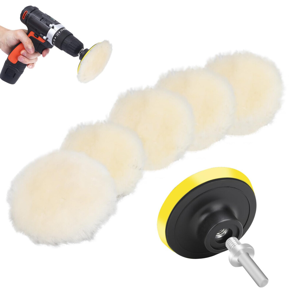 Linkstyle 7Pcs 3Inch Wool Polishing Buffing Pad With Hook And Loop Back, For Drill Buffer Attachment With M10 Drill Adapter, Car Buffer Polisher Kit 5051224134861