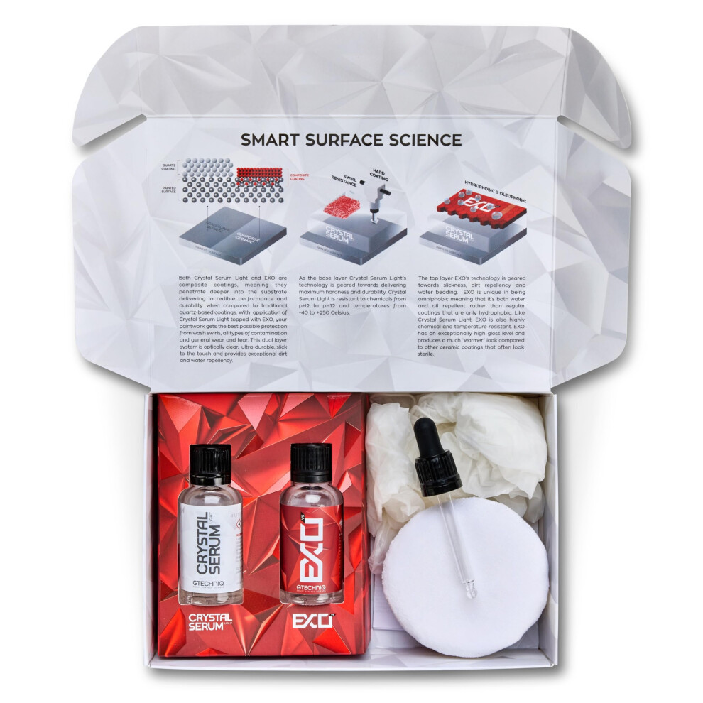 Gtechniq Exo And Crystal Serum Kit For Cars, 50Ml | Extremely High Gloss Finish, Swirl-Resistance, Hydrophobic Water And Dirt Repellent, Easy To Light 5051224135035