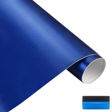 NewL Satin Brushed Stainless Steel Metallic Vinyl Wrap Film Matte Chrome Car Wrapping Foil Sticker Sheet for Car Laptop Furniture (Blue, 30cm x 300cm)