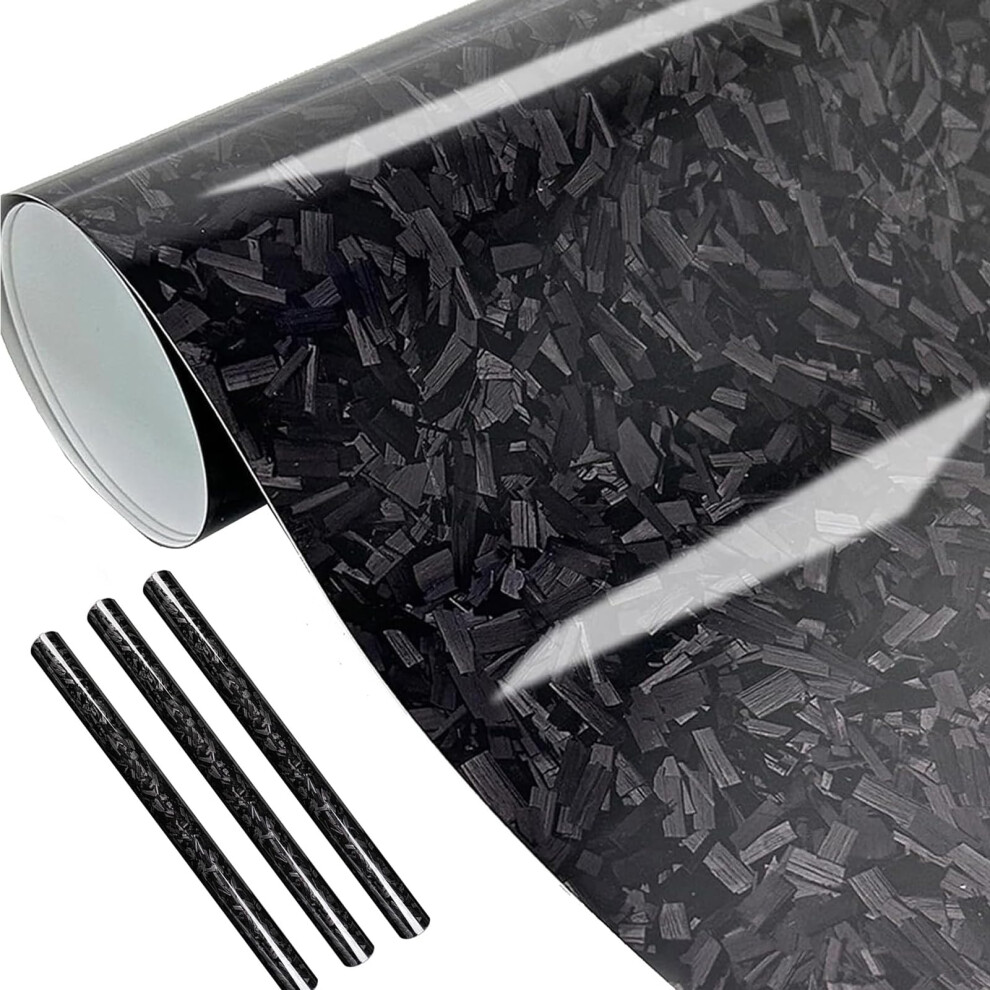 3Pcs 30X50 Cm Car Forged Carbon Fibre Vinyl Wrap - High Gloss Diy Car Vinyl Film Wrap For Bike Motobike, Self Adhesive Smooth Bubble-Free Cars Black 5051224135288