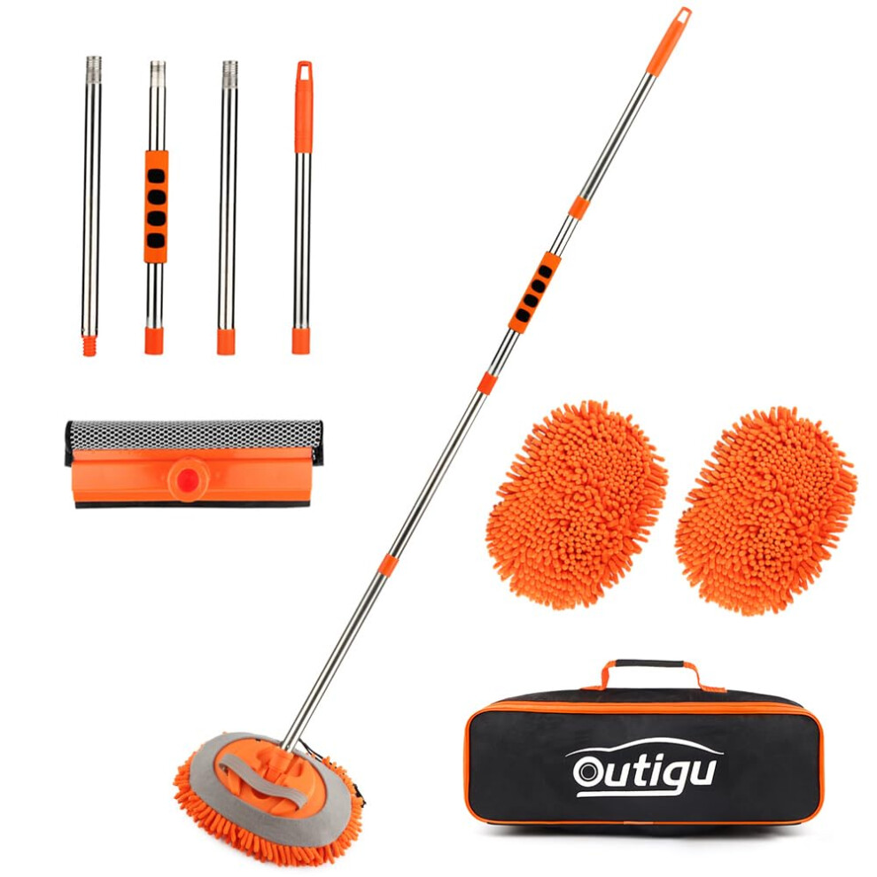 62 Inch Car Wash Mop Mitt With Long Handle, 3 In 1 Chenille Microfiber Car Wash Brush Extension Pole, Scratch Cleaning Tool For Car, Truck, Rv, Total 5051224135165