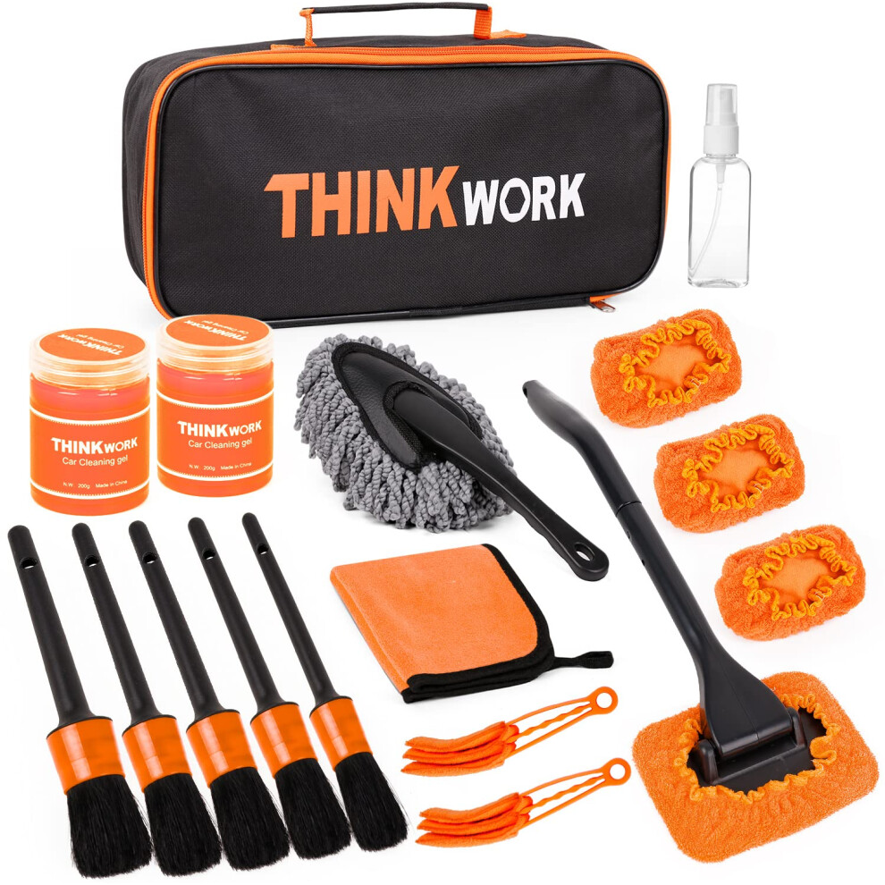 Thinkwork Car Detail Duster Kit - 17Pcs Perfect Dust Removal Kit For Interior And Exterior, Detailing Brush, Cleaning Gel, Window Brush, Fleece Coral 5051224139743