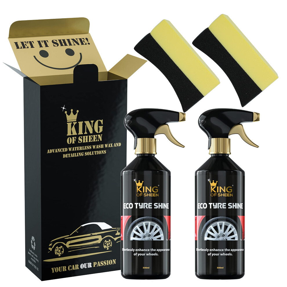 King Of Sheen Eco Tyre Shine Twin Pack, 2 X Tyre And 2 X Applicator Sponge, Effortlessly Enhance The Appearance Of Your Wheels. 500Ml Bottles Black 5051224143917