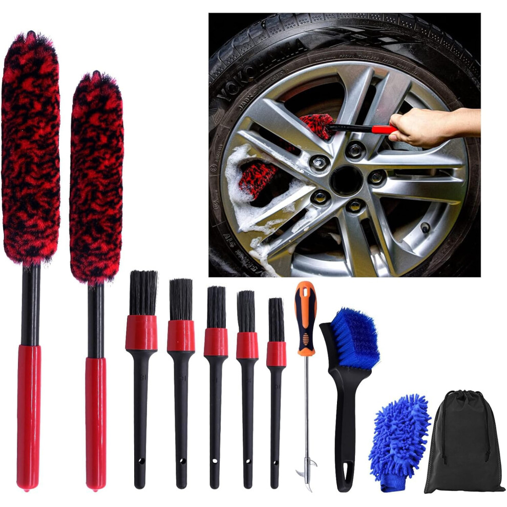 Obdkcan Wheel Brush Kit 10Pcs Car Wheel Cleaning Kit Detailing Brushes Car Wash Mitt Car Wash Cleaning Kit For Clean Rims, Spokes, Barrels & Tyres 5051224136032