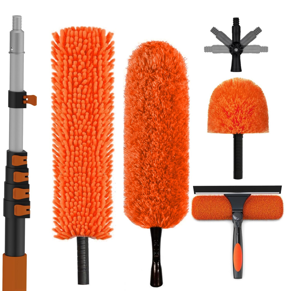 Sisupassie 7.2M Extendable Feather Duster Kit, Long Handled Dusters For Cleaning With Professional Extendable Pole, Long Reach Washable Duster For