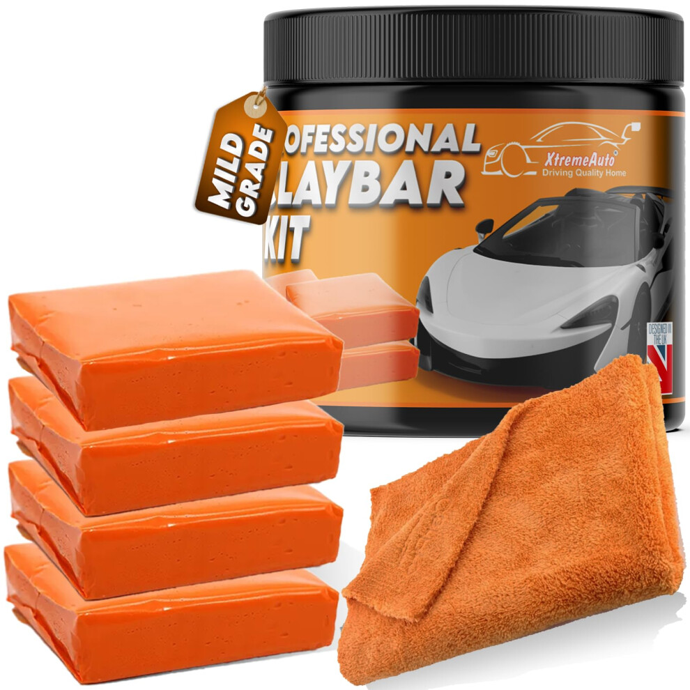 Xtremeauto Clay Bar Kit For Cars - Premium Detailing Claybar Kits With Microfibre Cloth, X4 100G Mild Grade Clay Bars + Cleaning Towel, Professional 5051224133185