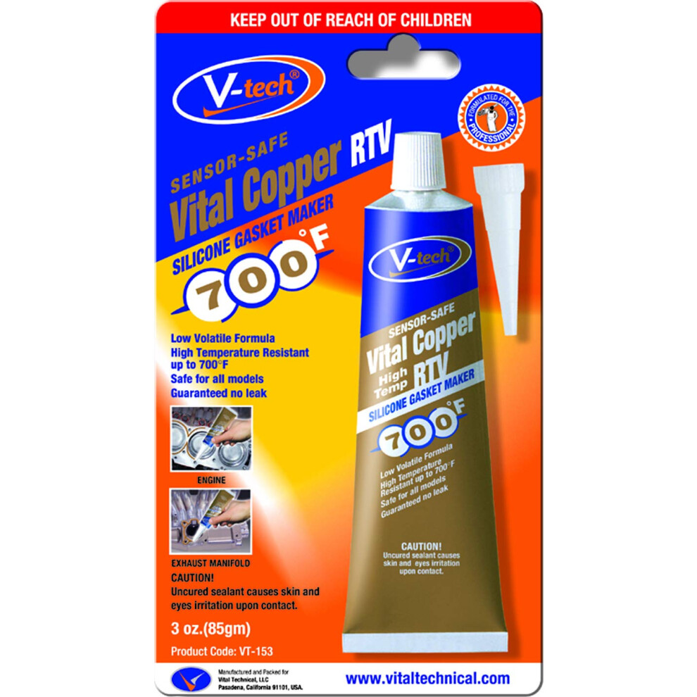 V-Tech Vt-153 Quality Copper Rtv Silicone Instant High Temperature Gasket Maker 5051224130221