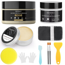 SEISSO Leather & Vinyl Repair Kit with Care Oil & Filler for Car Seats, Shoes - Recoloring Balm Fixes Scratches and Matches Any Color (Beige)