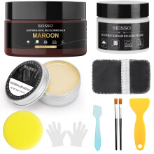 SEISSO Leather Recoloring Balm & Vinyl Repair Kit With Care Oil & Filler for Car Seats, Shoes - Repairs Scratches, Matches Any Color (Reddish Brown)