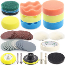 74PCS 3Inch Car Headlight Restoration and Polishing Kit, Sanding Discs with 1/4" and M10 Backing Pad,Scouring Pads, Interface Pad, Wool Polishing