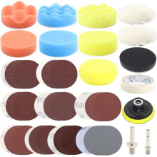104PCS Car Foam Drill Buffing Pads 3Inch Car Headlight Restoration Kit Sanding Discs with M10 Backing Pad, Wool Buffing Polishing Pad, Sponge Buffing