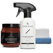 CREVIVE Leather Cleaner 250 ml & Leather Restorer London Tan 300 ml - Leather Colour Restorer - Leather Restorer for Sofas - Leather Balm London Tan