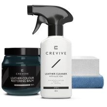 CREVIVE Leather Cleaner 250 ml & Leather Restorer Green 300 ml - Leather Colour Restorer - Leather Restorer for Sofas - Leather Balm Green