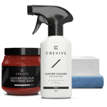 CREVIVE Leather Cleaner 250 ml & Leather Restorer Cognac 300 ml - Leather Colour Restorer - Leather Restorer for Sofas - Leather Balm Cognac