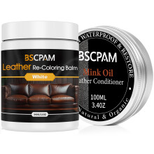 BSCPAM 12oz Leather Recoloring Balm with 3.4oz Leather Conditioner,White Leather Sofa Scratch/Stain Remover,Leather Repair kit for Furniture and Car