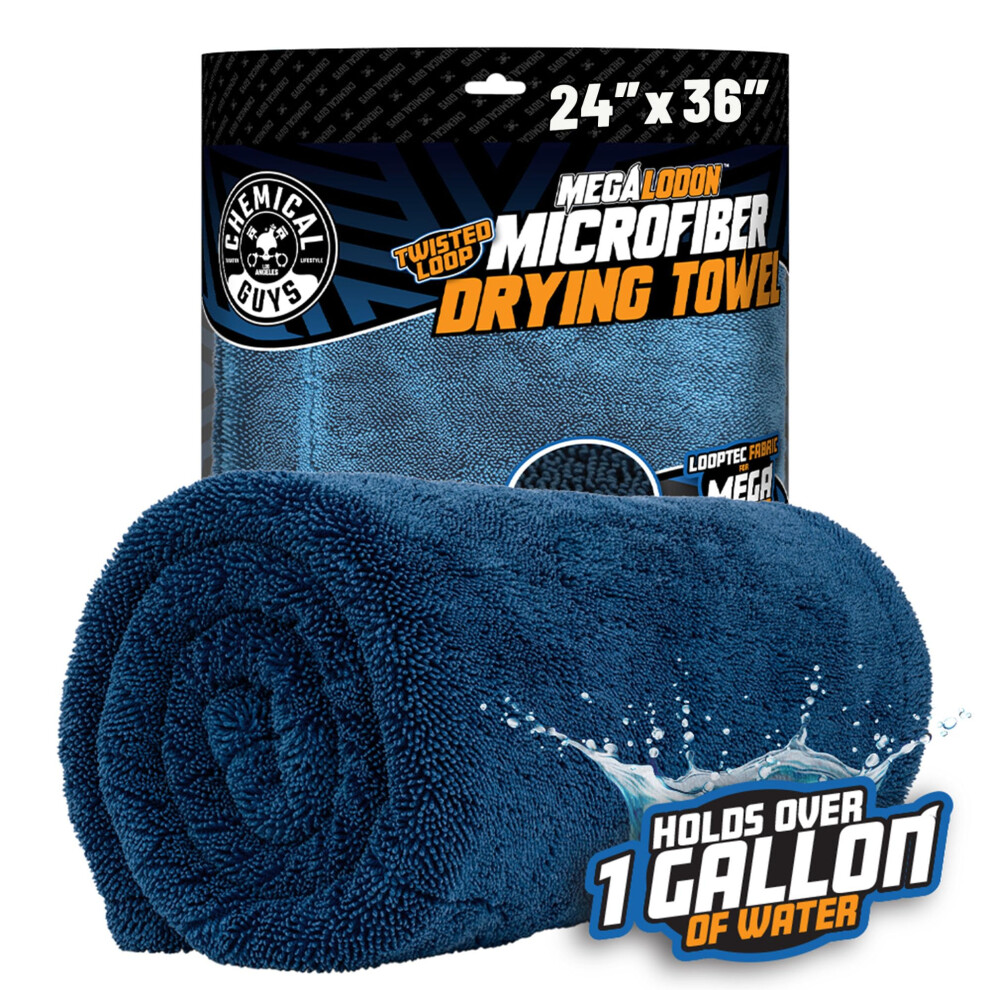 Chemical Guys, Megalodon, Microfiber Drying Towel With Twisted Loop Technology (Super Plush For Car, Truck, Suv, Rv, & More) 24" X 36" - Dark/Blue 5051224130931