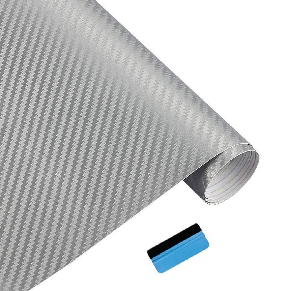Newl 3D Carbon Fiber Vinyl Wrap Roll With Air Release Bubble Free Adhesive Film Contain Installation Tools (5Cm X 900Cm) Silver 5051226214035