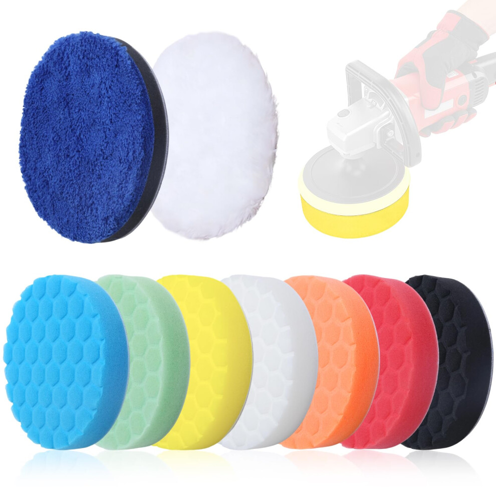 Annickee 9Pcs 125Mm Polishing Pad, Hex Logic Buffing Polishing Sponge Pad, Car Polishing Pads Foam Set For Drill For Eccentric Polishing Machine 5051224144174