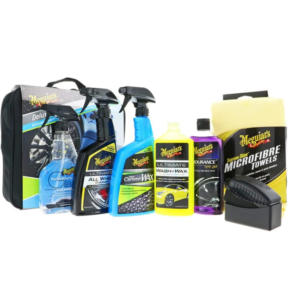 Meguiar's Deluxe Car Care Kit V2 - Complete Cleaning Kit With Storage Bag - Wash, Wax, Window & Wheel Detailing - Delkitv2 5051224140718