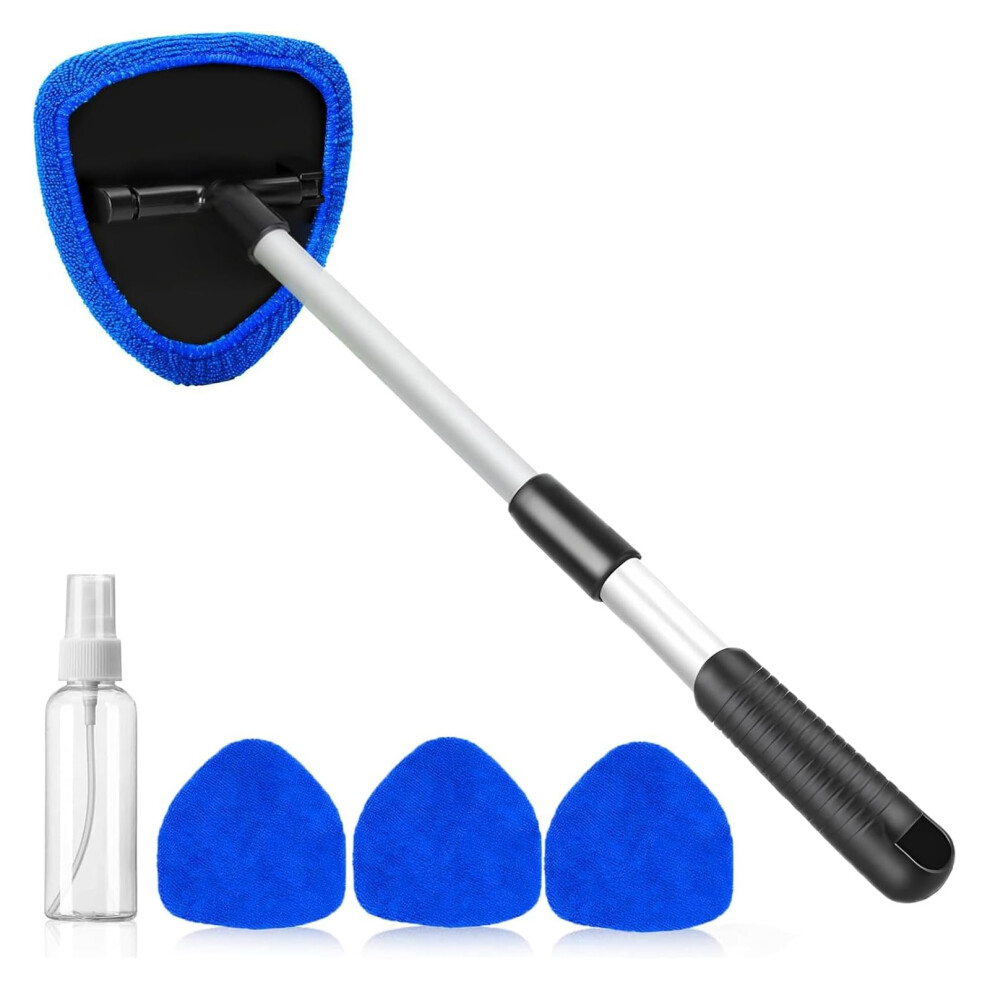 Huibohou Windshield Cleaner, Car Windscreen Cleaning Tool Inside With 4 Reusable And Washable Microfiber Pads And Extendable Handle Auto Glass Wiper 5051224144105