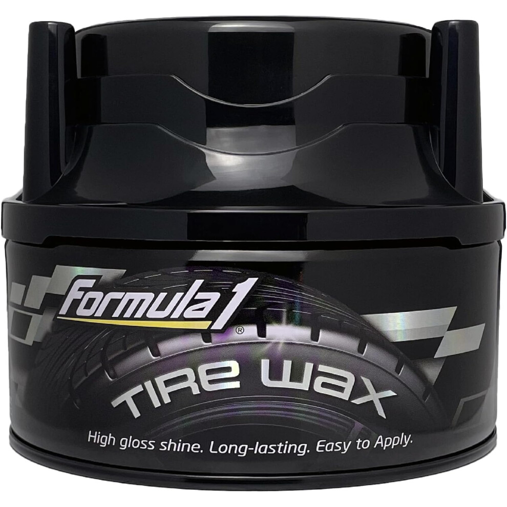 Formula 1 Tire Wax - Long Lasting Tire Gel For Glossy Tires, Water Resistant, Restores Plastic Trim, Foam Applicator Included, 10Oz Black 5051224144587