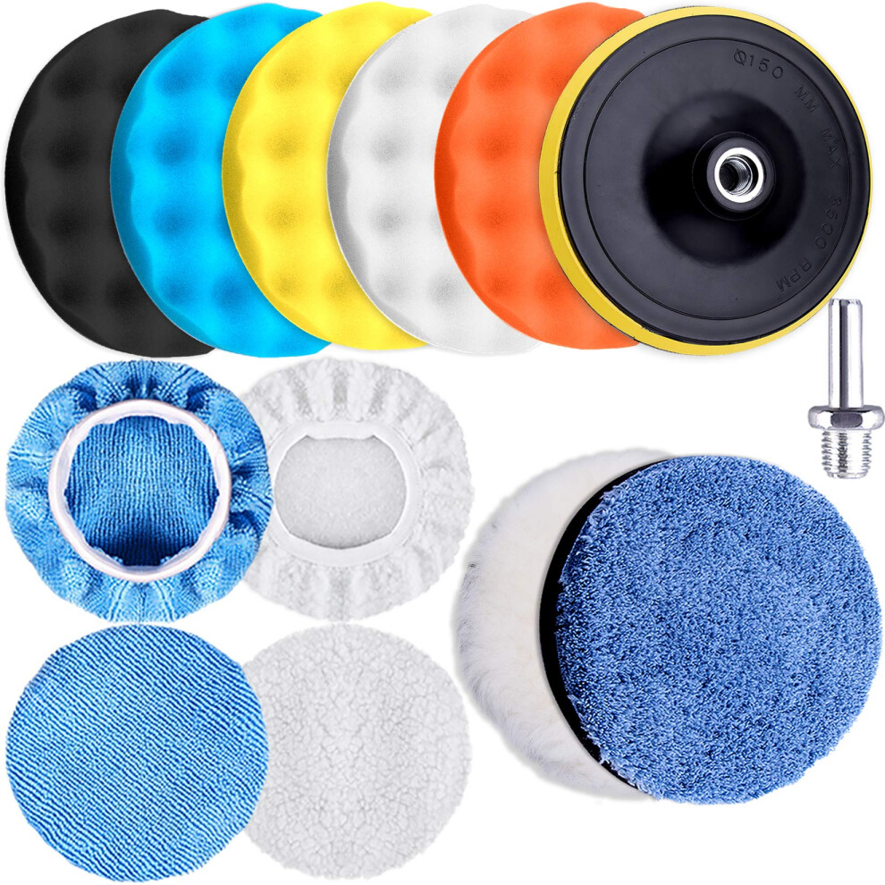 Siquk 13 Pieces Polishing Pads Kit 125Mm Car Buffing Pad Foam Polish Pads Wax Buffer Polisher Attachment For Drill, 5 Inch 5051224151103