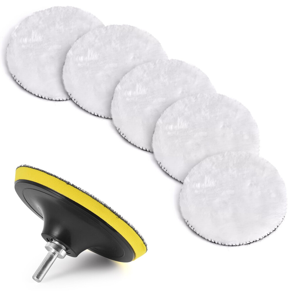 Kshineni 5 Inch (125Mm) Wool Polishing Buffing Pad, 7 Pcs Car Polisher Buffer Drill Attachment Waxing Discs Wheel Pads With M14 Drill Adapter 5051224151219
