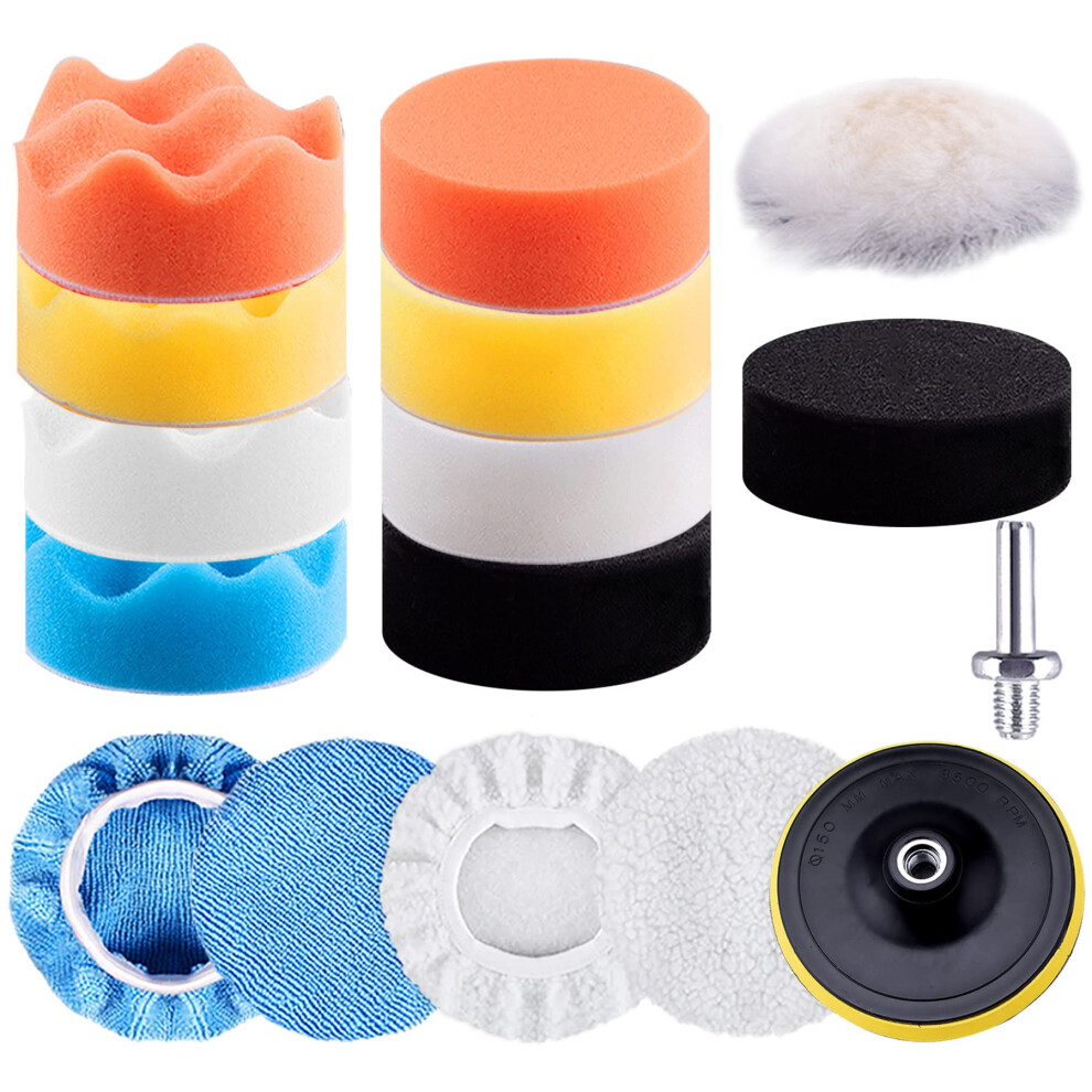 Siquk 16 Pieces Polishing Pads Kit 75Mm Buffing Pads Car Foam Wax Buffer Polisher Attachment For Drill, 3 Inch 5051224148639