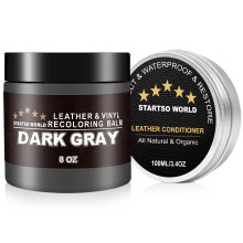 STARTSO WORLD 200ml Leather Recolouring Balm with 100ml Leather Conditioner, Dark Gray Leather Repair Kit for Furniture, Leather Scratch