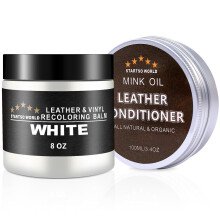 STARTSO WORLD 200ml Leather Recolouring Balm with 100ml Leather Conditioner, White Leather Repair Kit for Furniture, Leather Scratch Remover,Leather