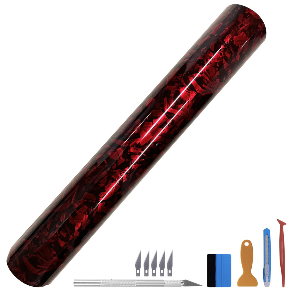 Newl Forged Carbon Fibre Vinyl Sticker, Bubble-Free, Air Release, Diy Sticker, Car, Vehicle, Motorcycle, Self-Adhesive (150 Cm X 150 Cm) Red 5051224150243