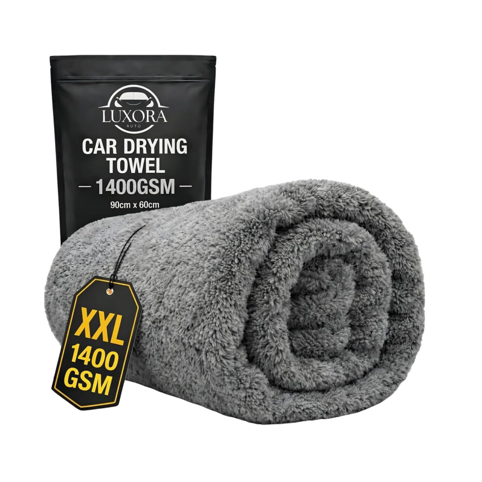 Luxora Auto Car Drying Towel Extra Large 90X60cm ? 1400 Gsm Twisted Loop Microfibre Drying Towel For Car ? Streak-Free One Pass Drying Cloth For Cars, 5051224151806