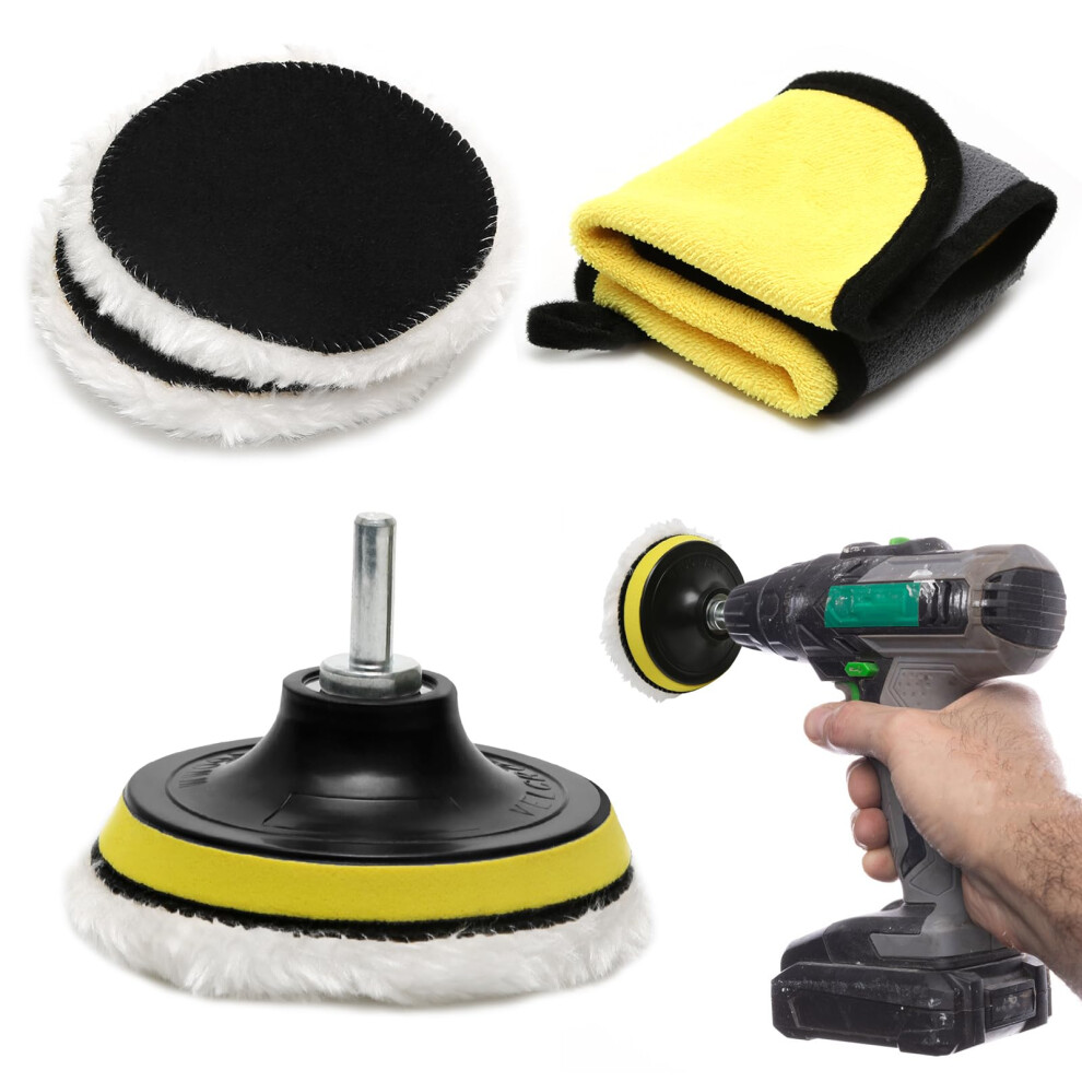 5 Pcs Car Buffer Polisher Pads Drill Attachment, Polishing Buffing Pads Mop Wheel Buffer Pad Drill Kit, Wool Buffing Pad For Drill With Car Wipe For 5051224151066