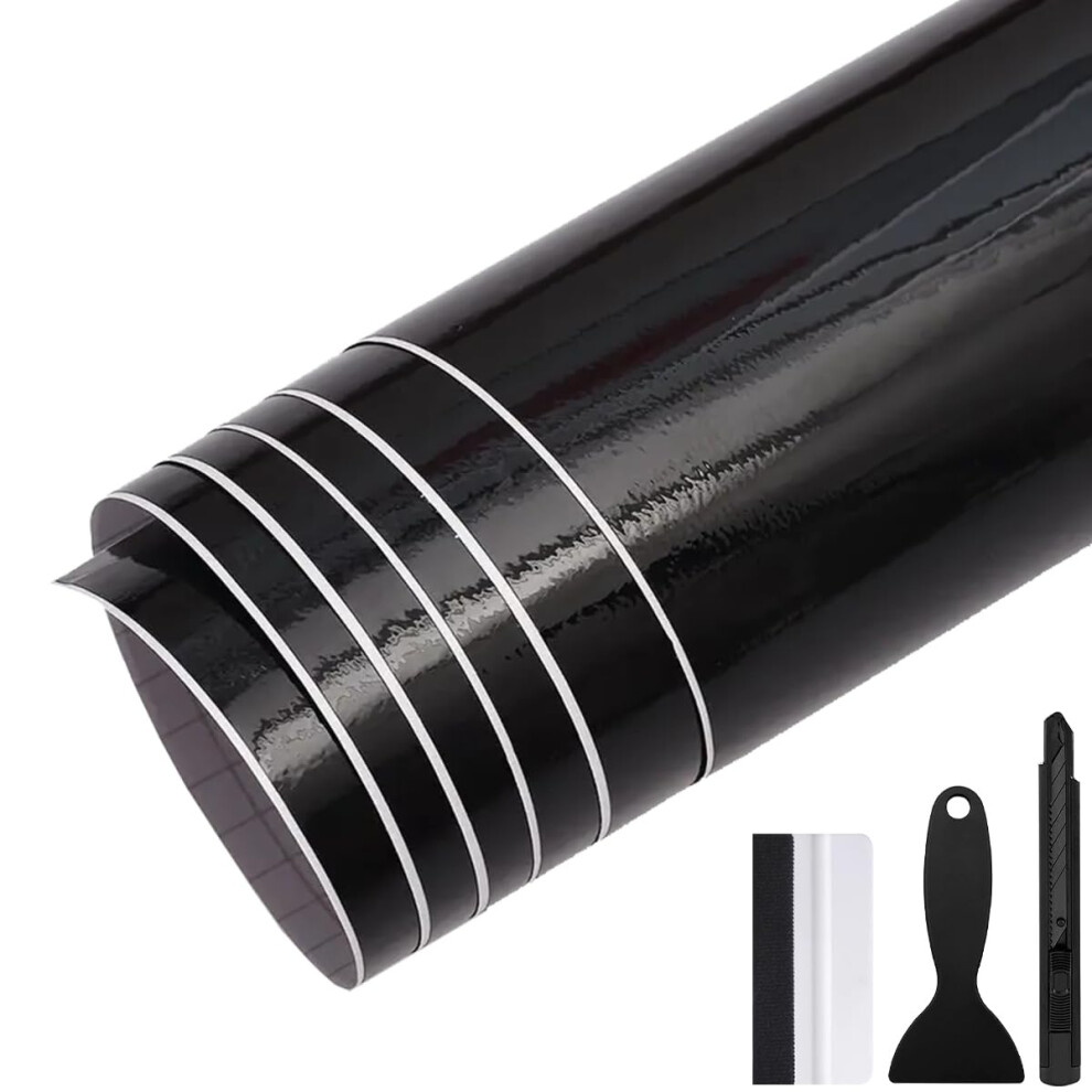 Grthtati 50Cm X 300Cm Gloss Vinyl Wrap For Car Interior & Exterior Self Adhesive Bubble-Free Vinyl Film For Automotive, Motorcycle, Bike (Gloss Black 5051224150663