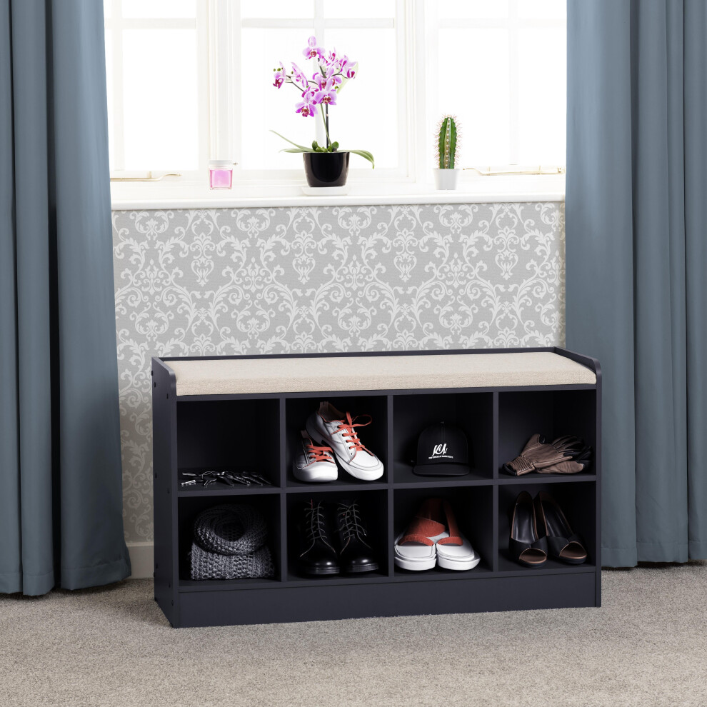 Seconique Portland Shoe Cabinet Bench Navy Blue/Cream Fabric