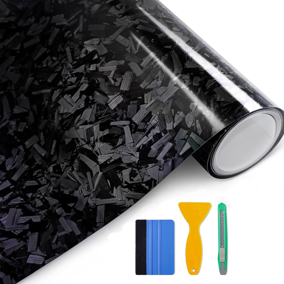 Arespark Forged Carbon Fiber Vinyl Wrap, High Gloss Car Wrap Vinyl Film With Bubble Free Air Release Technology Diy Auto Decoration Sticker 1Ft Black 5051224143283