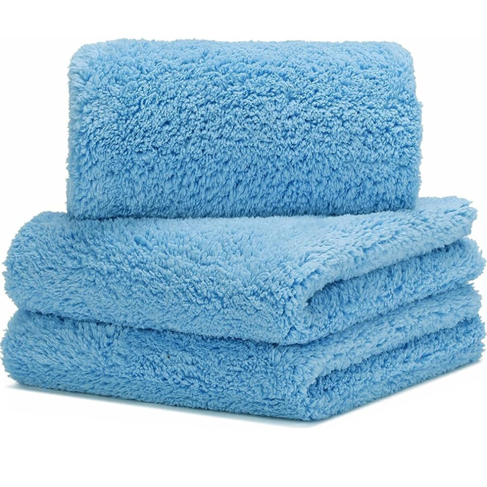 Hidmd Microfibre Car Drying Towels Absorbent Large Car Cleaning Cloths Plush Thick Washing Auto Detailing 380Gsm 40Cm X 60Cm 3 Pack Light/Blue 5051224142804