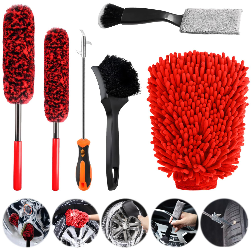 Kazaigou Car Cleaning Kit - 6Pcs Wheel & Tire Brush Kit, Detailing Brushes For Car, Rim & Tire Cleaning 5051226235931