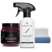 CREVIVE Leather Cleaner 250 ml & Leather Restorer Cherry 300 ml - Leather Colour Restorer - Leather Restorer for Sofas - Leather Balm Cherry