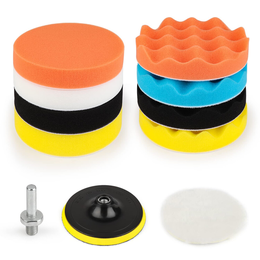 Kshineni 5Inch(125Mm) Car Polishing Pads 11Pcs Wool Buffing Kits Buffer Sponge Drill Attactment For Auto Polisher,Sanding,Waxing 5051226250200
