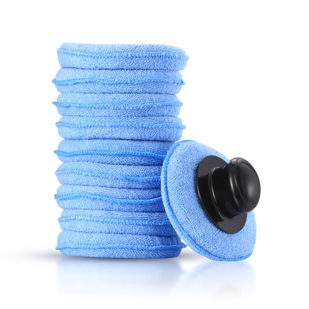Haochen 10 Pcs Car Polishing Pads, Car Polish Applicator Pads, Microfibre Car Detailing Pads, Wax Applicator Pads, Car Polishing Sponge With Handle For