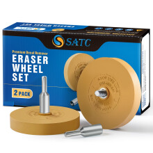 SATC Decal Eraser Wheel for Drill 2 Pack Rubber Eraser Wheel Car Vinyl Decal Emblem Sticker Remover Wheel Pin Stripe Adhesive Remover Tool with