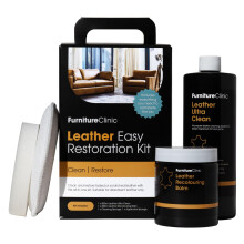 Furniture Clinic Easy Leather Restoration Kit (Medium Brown) | Includes Recolouring Balm, Ultra Clean, Sponge & Cloth for Furniture, Car Seats, Shoes
